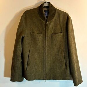 VERGE Sz M Barn Style Jacket Wool Blend Zip Up Pockets Lined Long Sleeve Unisex